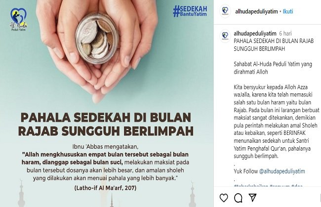 Gambar. Pahala Bulan Rajab dalam Kebaikan - www.alhudapeduliyatim.com