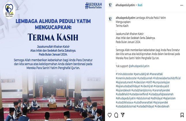 Gambar. Lembaga Alhuda Peduli Yatim Mengucapkan Terima Kasih - www.alhudapeduliyatim.com